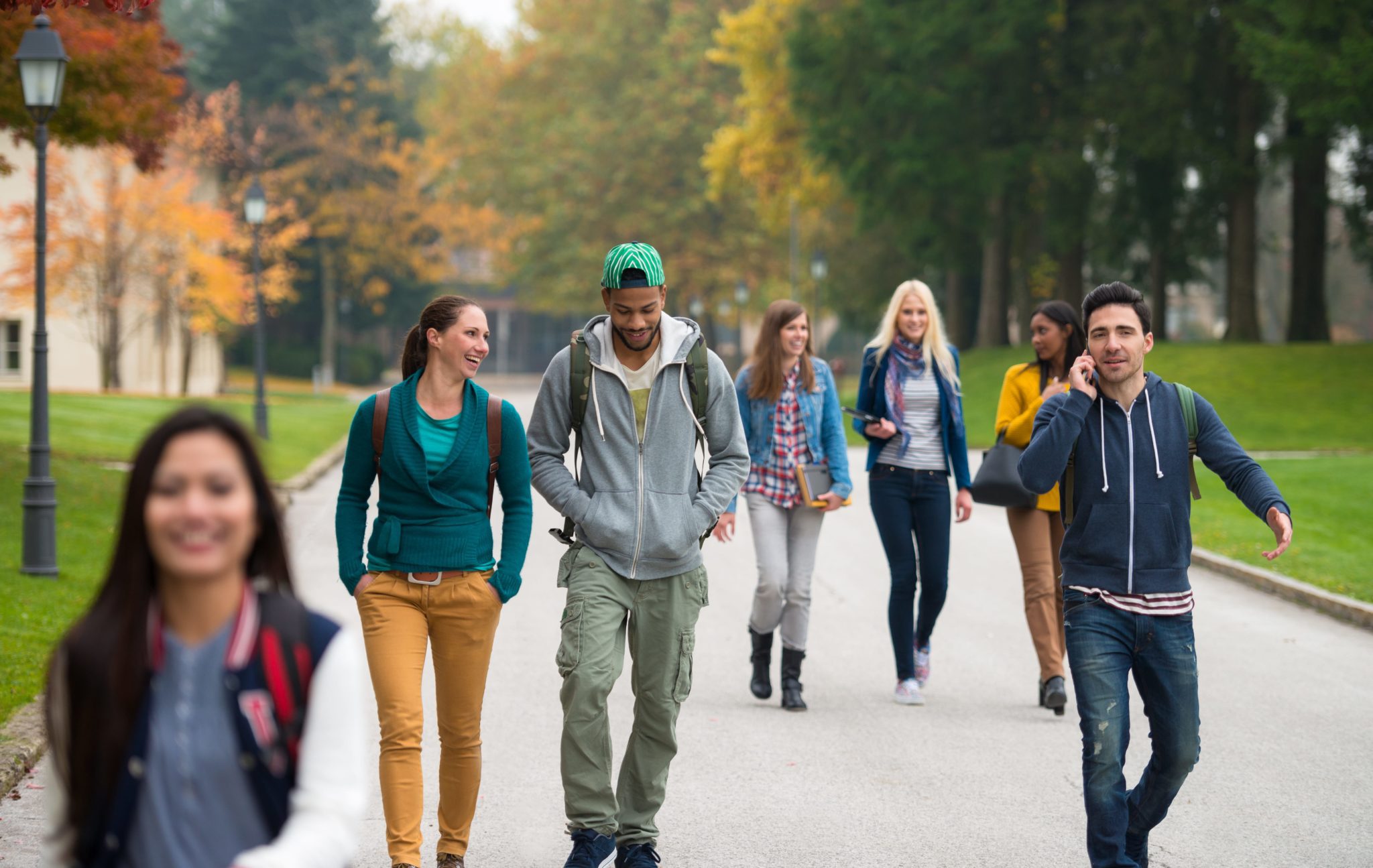 College student walk public photos