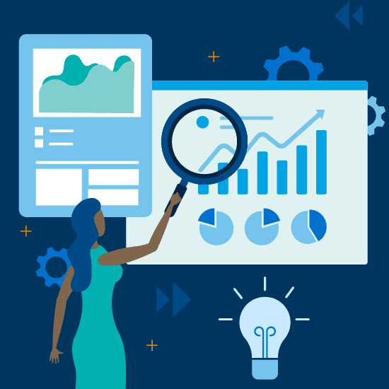 woman targeting and looking at data to recruit online international students