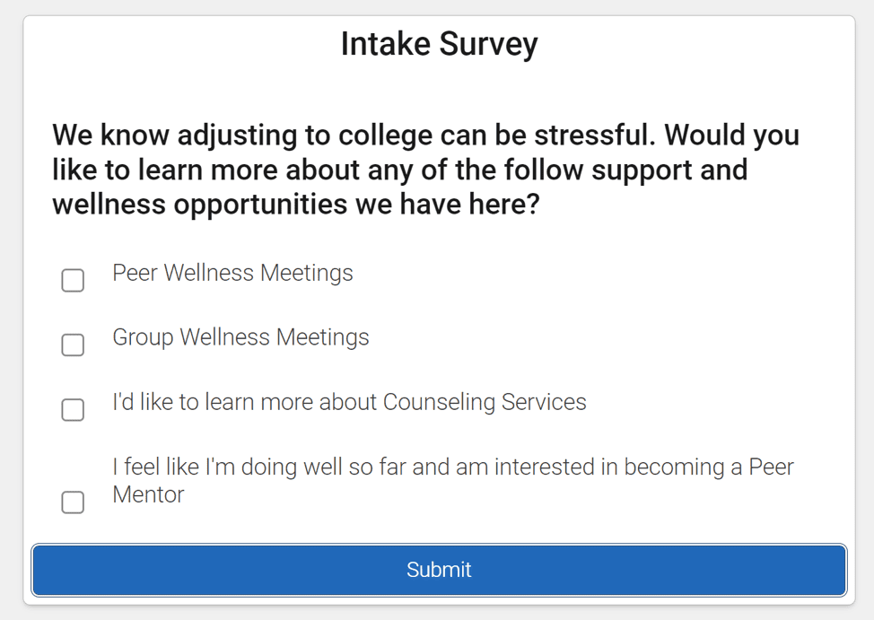 MH intake survey MH intake survey