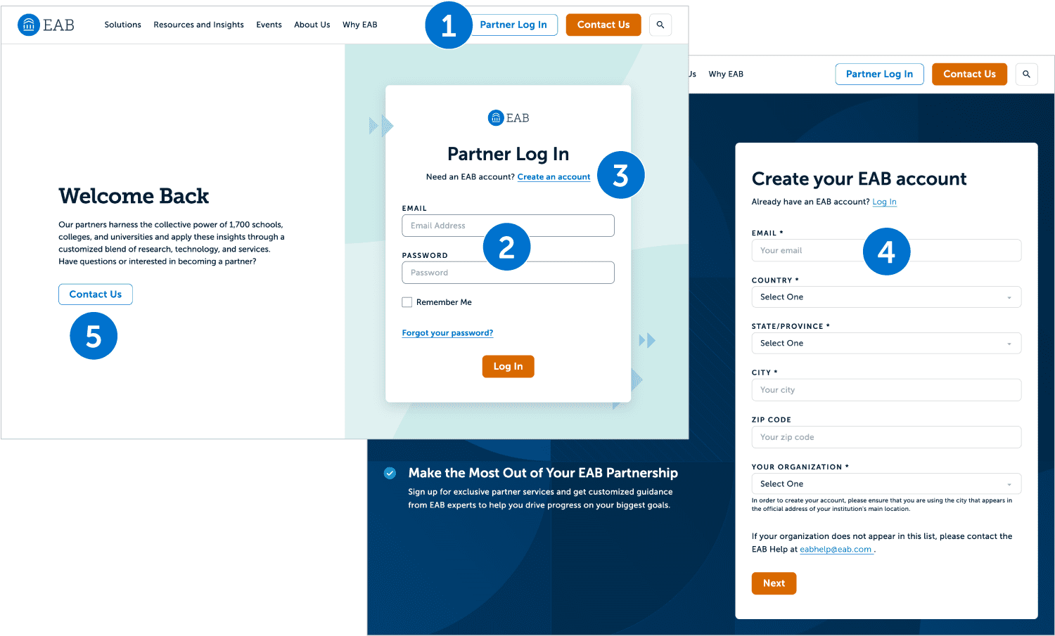 Login and create account pages