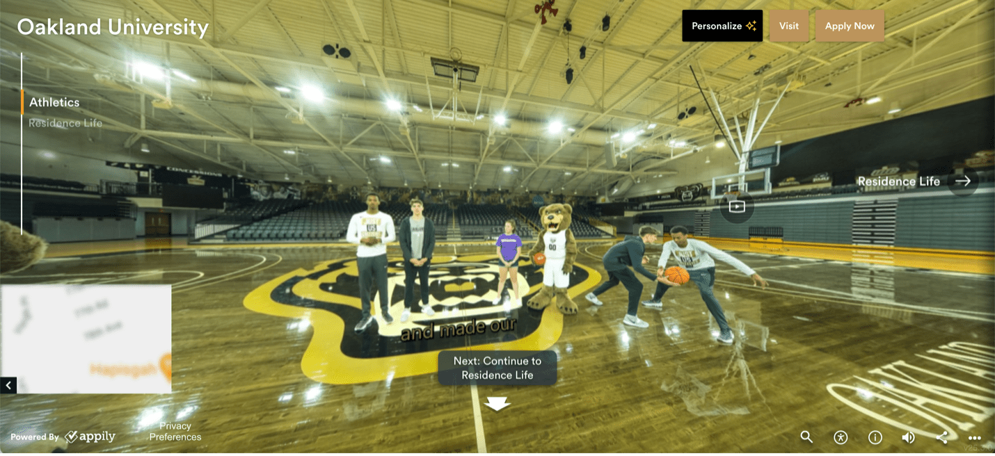 Virtual Tour stop of Oakland University's Athletics Department.