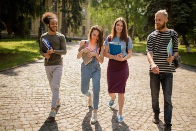 Students walking on campus